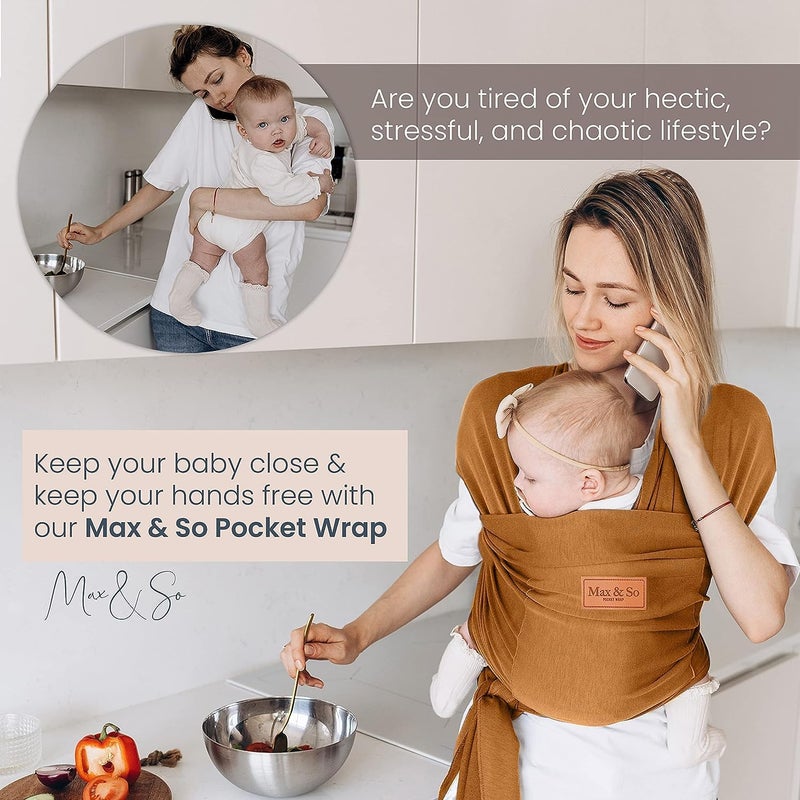 Max&So Baby Wrap Carrier - Premium Cotton Baby Carrier Wrap for Newborn to Toddler- Infant Carrier- Baby Holder One Size Fits All with Front Pocket by Max&so - Image 3